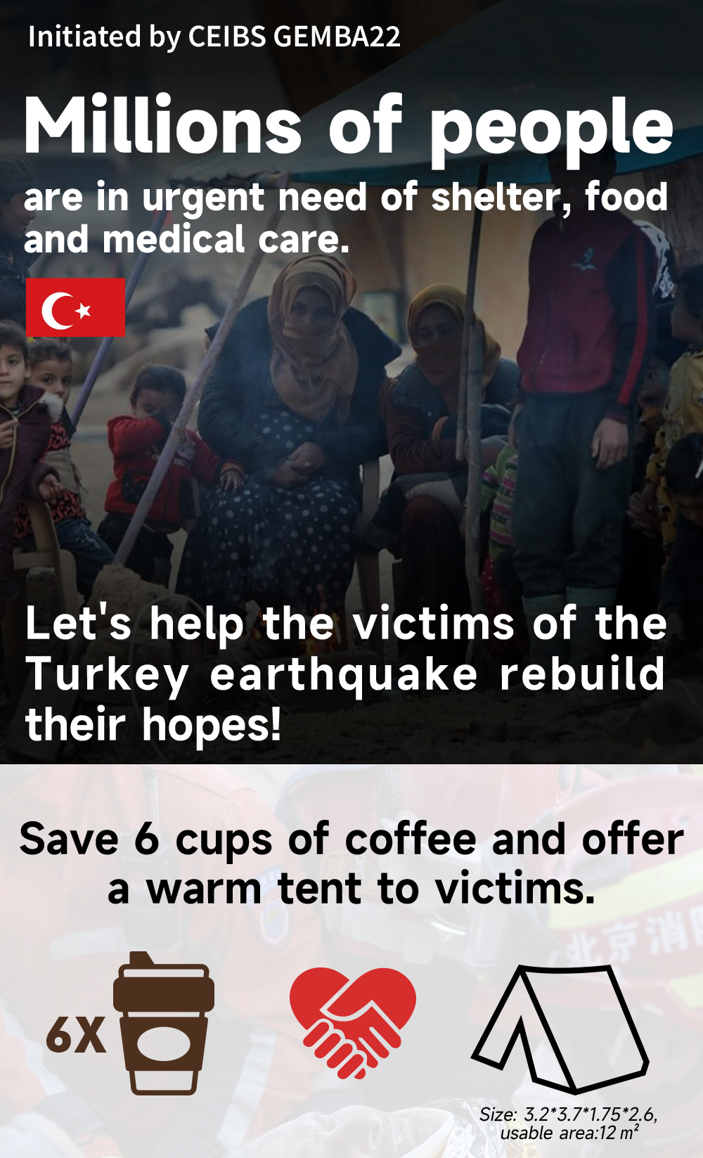 Save 6 cups of coffee and offer a warm tent to victims.