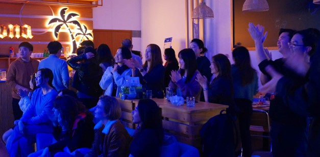 A group of students in the Student Lounge at CEIBS