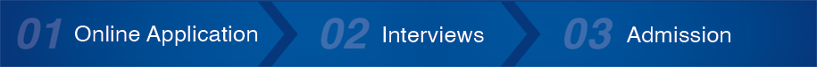 1. Online Application   2. Interviews   3. Admission